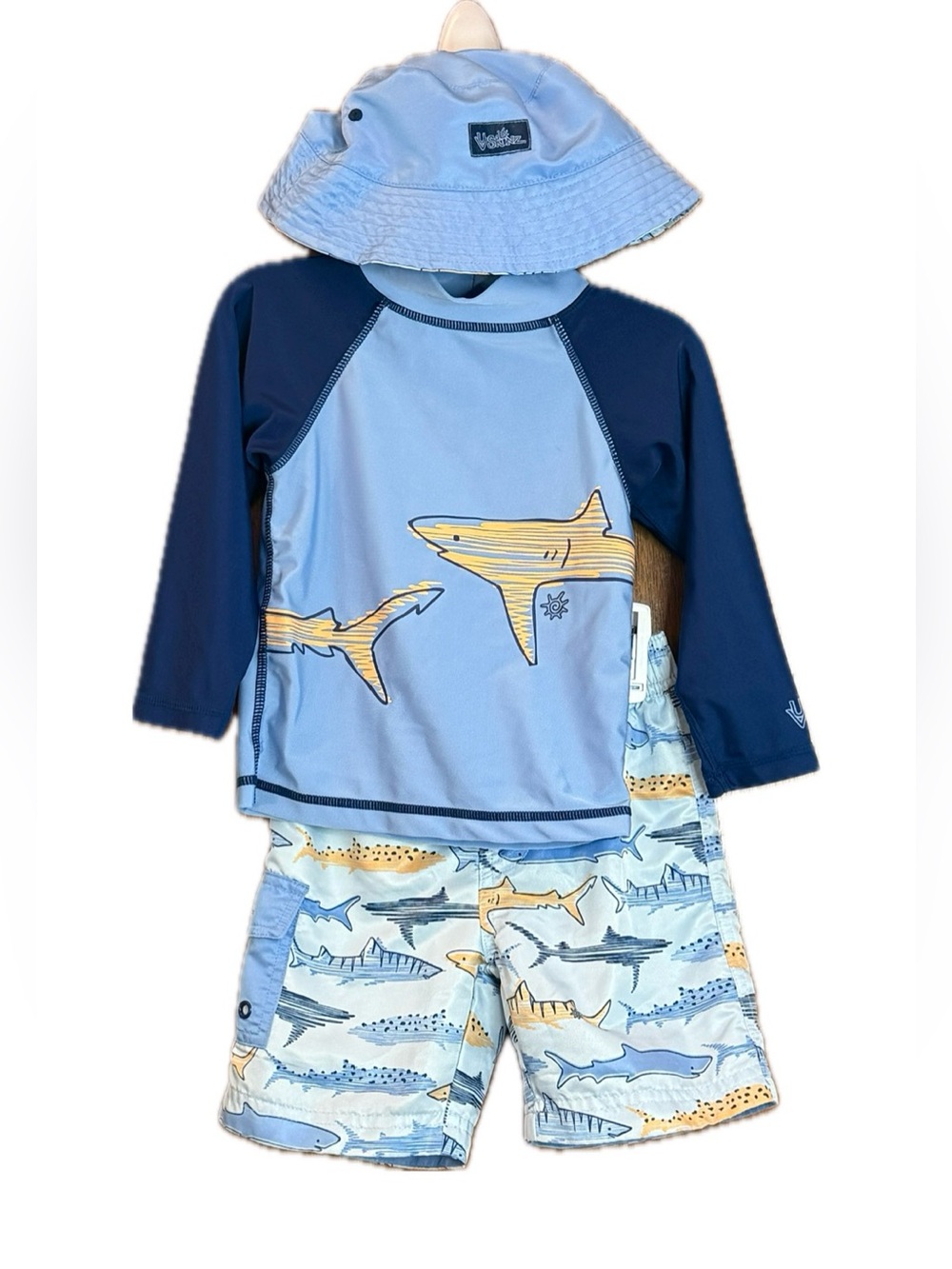 UV Skinz Kids 3-Piece Swim Suit Set Shark Blue UPF 50+ size 3T